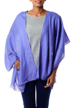 Load image into Gallery viewer, Hand Loomed 100% Wool Periwinkle Blue Wrap for Women - Periwinkle Allure | NOVICA
