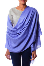 Load image into Gallery viewer, Hand Loomed 100% Wool Periwinkle Blue Wrap for Women - Periwinkle Allure | NOVICA
