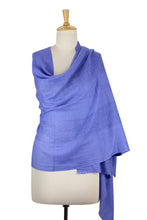 Load image into Gallery viewer, Hand Loomed 100% Wool Periwinkle Blue Wrap for Women - Periwinkle Allure | NOVICA
