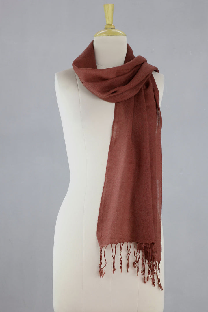 Women's Wool Scarf with Diamond Pattern in Red-Brown - Kashmiri Diamonds in Chestnut | NOVICA