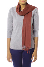 Load image into Gallery viewer, Women's Wool Scarf with Diamond Pattern in Red-Brown - Kashmiri Diamonds in Chestnut | NOVICA
