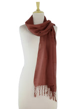 Load image into Gallery viewer, Women's Wool Scarf with Diamond Pattern in Red-Brown - Kashmiri Diamonds in Chestnut | NOVICA

