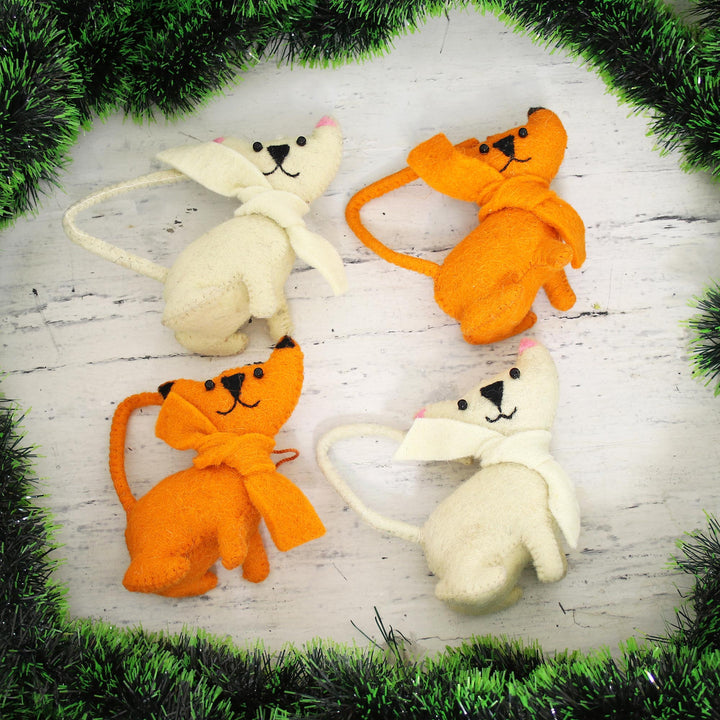 Set of 4 Handmade Feline Ornaments from India - Crazy Cats | NOVICA