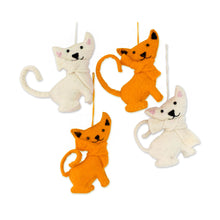 Load image into Gallery viewer, Set of 4 Handmade Feline Ornaments from India - Crazy Cats | NOVICA
