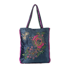 Load image into Gallery viewer, Velvet Applique Shoulder Bag with Embroidery and Sequins - Butterfly Garden | NOVICA
