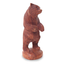 Load image into Gallery viewer, Hand Carved Wood Statuette of Standing Brown Bear - Inquisitive Brown Bear | NOVICA
