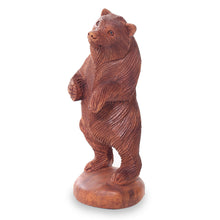 Load image into Gallery viewer, Hand Carved Wood Statuette of Standing Brown Bear - Inquisitive Brown Bear | NOVICA
