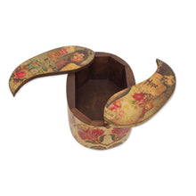 Load image into Gallery viewer, Oval Decoupage Victorian-Style Pinewood Treasure Box - Memories | NOVICA
