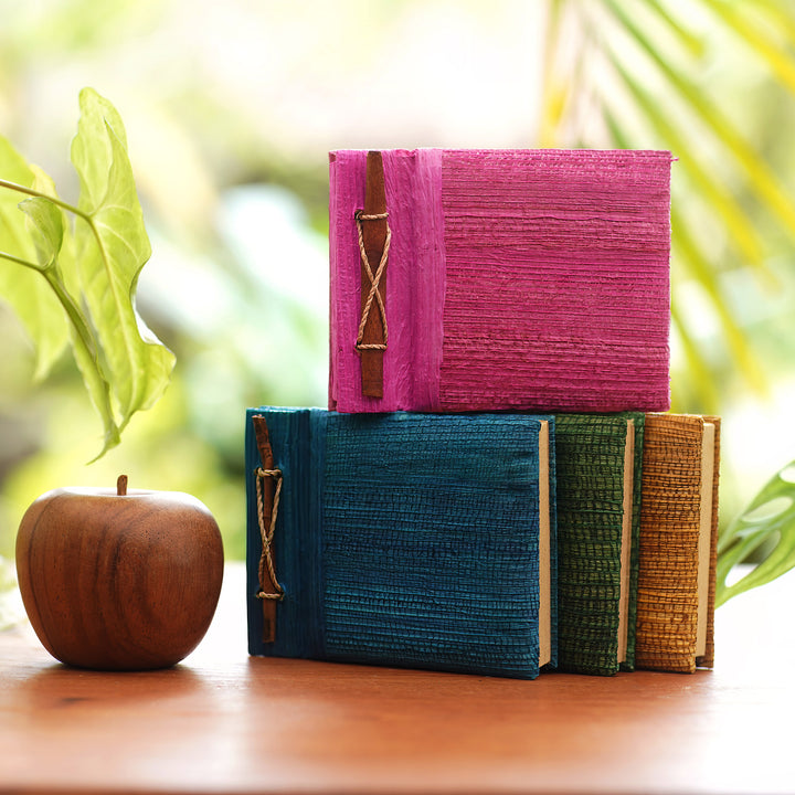 Colorful Natural Fiber Journals from Bali Artisan (Set of 4) - Ubud Memoirs | NOVICA