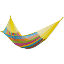 Load image into Gallery viewer, Multicolor Hand Woven Cotton Hammock Double Size - Yucatan Feast | NOVICA
