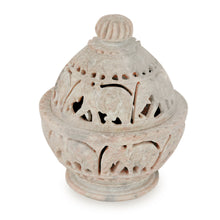 Load image into Gallery viewer, Indian Elephant Theme Hand Carved Soapstone Decorative Jar - Elephant Parade | NOVICA
