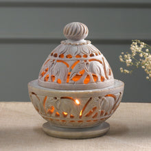 Load image into Gallery viewer, Indian Elephant Theme Hand Carved Soapstone Decorative Jar - Elephant Parade | NOVICA
