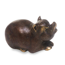 Load image into Gallery viewer, Antiqued Bronze Pig Figurine Sculpture from Indonesia - Chubby Pig | NOVICA
