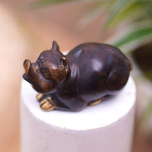 Load image into Gallery viewer, Antiqued Bronze Pig Figurine Sculpture from Indonesia - Chubby Pig | NOVICA
