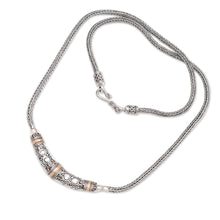 Load image into Gallery viewer, Bali Sterling Silver Chain Necklace with 18k Gold Accents - Eternal Flame | NOVICA
