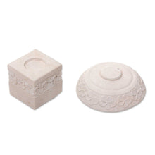 Load image into Gallery viewer, Two Piece Hand Carved Floral Stone Candleholder - Frangipani Romance | NOVICA
