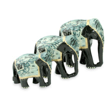 Load image into Gallery viewer, Indian Artisan Crafted Wood Elephant Sculptures (Set of 3) - Blue Elephant Trio | NOVICA
