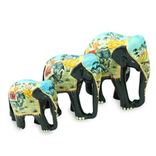 Load image into Gallery viewer, 3 Artisan Crafted Lacquered Wood Elephant Sculptures - Black Elephant Trio | NOVICA
