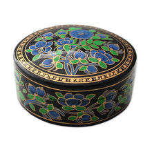 Load image into Gallery viewer, Hand Painted Papier Mache Round Decorative Box - Blue Grandeur | NOVICA
