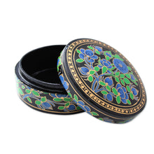 Load image into Gallery viewer, Hand Painted Papier Mache Round Decorative Box - Blue Grandeur | NOVICA
