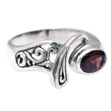 Load image into Gallery viewer, Ornate Asymmetrical Garnet and Sterling Silver Ring - Jimbaran | NOVICA
