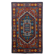 Load image into Gallery viewer, Blue and Burgundy Handcrafted Chain Stitch Wool Rug (3 x 5) - Blue Mughal Palace | NOVICA
