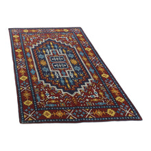 Load image into Gallery viewer, Blue and Burgundy Handcrafted Chain Stitch Wool Rug (3 x 5) - Blue Mughal Palace | NOVICA
