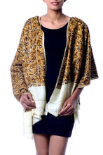 Load image into Gallery viewer, Chain Stitch Embroidered Brown and Yellow Floral Shawl - Golden Chrysanthemums | NOVICA
