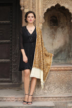 Load image into Gallery viewer, Chain Stitch Embroidered Brown and Yellow Floral Shawl - Golden Chrysanthemums | NOVICA
