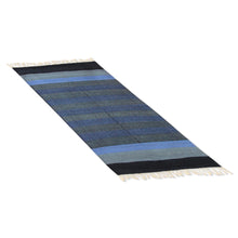 Load image into Gallery viewer, 3 by 5 Foot Handwoven Blue Cotton Rug from India - Blue Shadow Harmony | NOVICA
