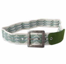 Load image into Gallery viewer, Alpaca Blend and Green Suede Belt Woven by Hand - Cuzco Hope | NOVICA
