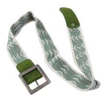 Load image into Gallery viewer, Alpaca Blend and Green Suede Belt Woven by Hand - Cuzco Hope | NOVICA
