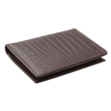 Load image into Gallery viewer, Men's Embossed Handcrafted Brown Slim Leather Wallet - Efficient in Brown Crocodile | NOVICA
