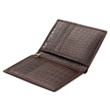 Load image into Gallery viewer, Men's Embossed Handcrafted Brown Slim Leather Wallet - Efficient in Brown Crocodile | NOVICA
