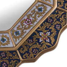 Load image into Gallery viewer, Blue Reverse Painted Glass Mirror Handmade in Peru - Azure Star | NOVICA
