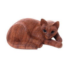 Load image into Gallery viewer, Hand Carved and Painted Cat Sculpture in Wood - Sweet Ginger Tabby | NOVICA
