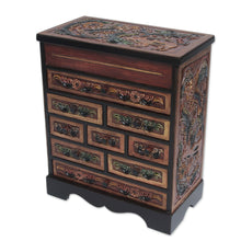 Load image into Gallery viewer, Flora and Fauna Cedar and Leather Jewelry Box with Drawers - Nature&#39;s Glory | NOVICA
