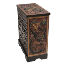 Load image into Gallery viewer, Flora and Fauna Cedar and Leather Jewelry Box with Drawers - Nature&#39;s Glory | NOVICA
