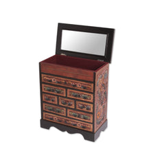 Load image into Gallery viewer, Flora and Fauna Cedar and Leather Jewelry Box with Drawers - Nature&#39;s Glory | NOVICA
