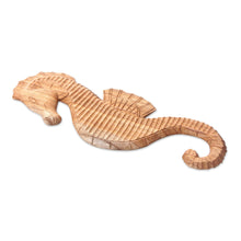 Load image into Gallery viewer, Natural Wood Seahorse Relief Panel Carving - Natural Seahorse | NOVICA

