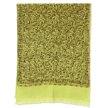 Load image into Gallery viewer, Green Chain Stitch Embroidery India Wool Shawl - Floral Greenery | NOVICA
