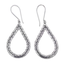 Load image into Gallery viewer, Modern Artisan Crafted Bali Sterling Silver Earrings - Braided Teardrop | NOVICA
