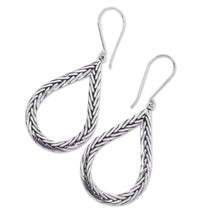 Load image into Gallery viewer, Modern Artisan Crafted Bali Sterling Silver Earrings - Braided Teardrop | NOVICA
