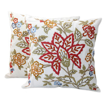 Load image into Gallery viewer, Embroidered Square Cotton Cushion Covers (Pair) - Jaipur Meadow | NOVICA
