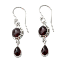 Load image into Gallery viewer, Garnet and Sterling Silver Earrings Handmade in India - Crimson Glow | NOVICA
