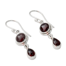 Load image into Gallery viewer, Garnet and Sterling Silver Earrings Handmade in India - Crimson Glow | NOVICA
