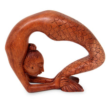 Load image into Gallery viewer, Signed Mermaid Wood Sculpture from Bali - Setu Bandha Sirsasana Mermaid | NOVICA
