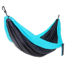 Load image into Gallery viewer, Grey Turquoise Portable Parachute Fabric Hammock (Double) - Highland Dreams | NOVICA
