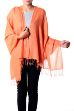 Load image into Gallery viewer, Indian Shawl Wool Blend Orange Wrap Diamond Pattern - Orange Diamond Fantasy | NOVICA
