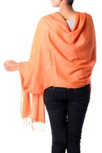 Load image into Gallery viewer, Indian Shawl Wool Blend Orange Wrap Diamond Pattern - Orange Diamond Fantasy | NOVICA

